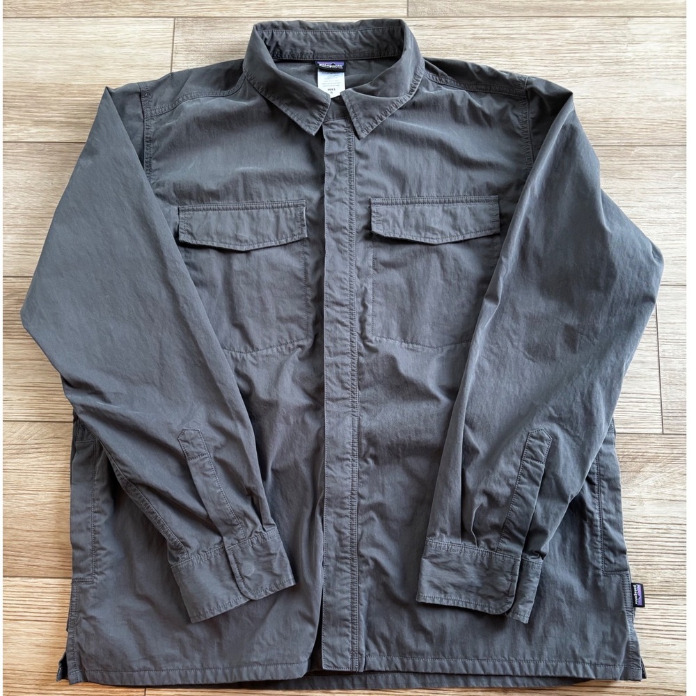 Patagonia‎ Mens XL Organic Cotton Nylon Long Sleeve Zip Up Utility Jacket Gray